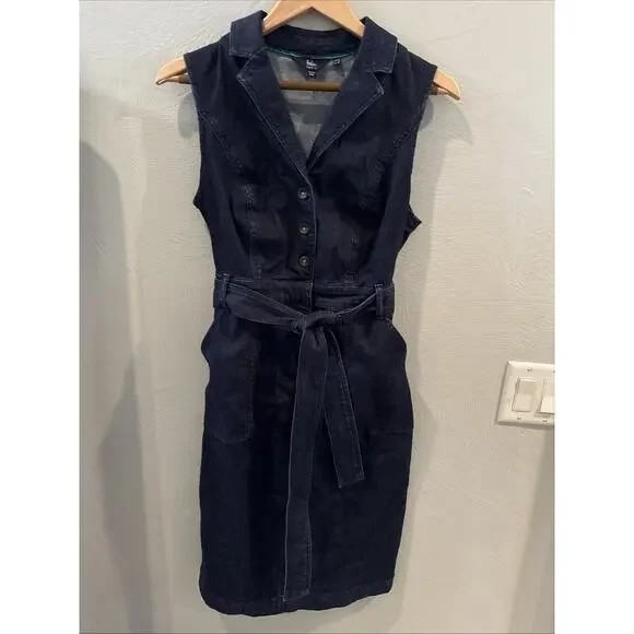 Boden | Dresses | Boden Dress Dark Blue Denim Tuxedo Style Cotton Belted  Pockets 8p Relaxed | Poshmark